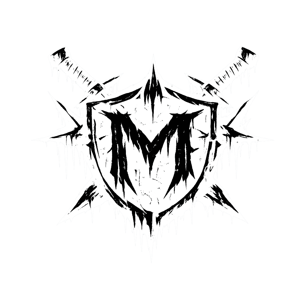 Metagard icon: distressed dark letter M inside a spiky shield with crossed swords